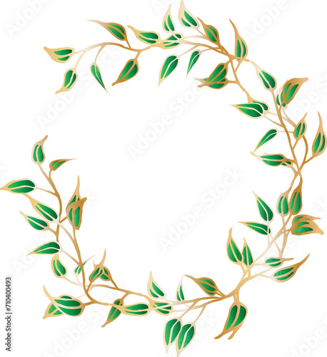 Leaf round frame for decoration illustration on transparent background. 