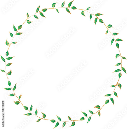 Leaf round frame for decoration illustration on transparent background.
