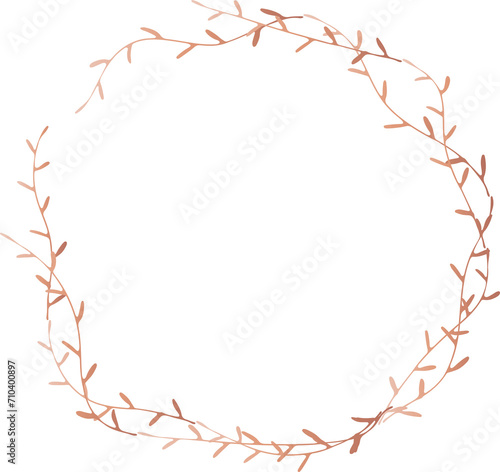 Leaf round frame pink gold illustration on transparent background. 