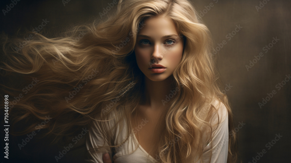 Expressive Elegance: Blond-haired Model Conveys Awareness and Concern in a Captivating Pose Expressive Elegance: Blond-haired Model Conveys Awareness and Concern in a Captivating Pose