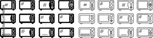 Set of Microwave oven icons. Home Kitchen appliance icons. Simple microwave oven in Flat styles with editable stock for templates, web designs and infographics isolated on transparent background. photo