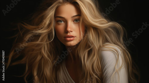 Expressive Elegance: Blond-haired Model Conveys Awareness and Concern in a Captivating Pose