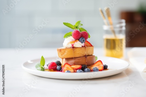 ciabatta french toast with syrup and berries