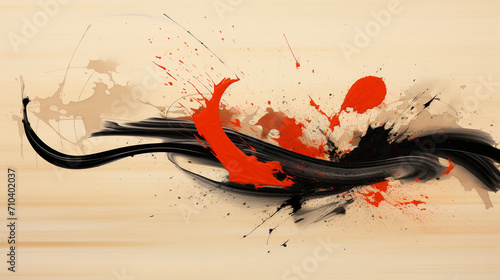 Timeless Elegance: Abstract Vintage Japanese Calligraphy Stroke in Lacquer Painting Style photo