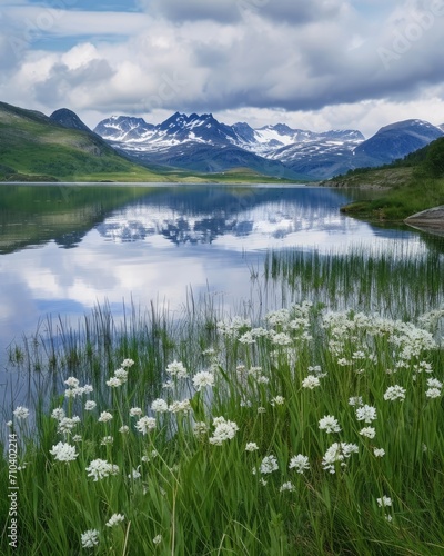 Lush Mountaintop Lake with Emerald Surroundings