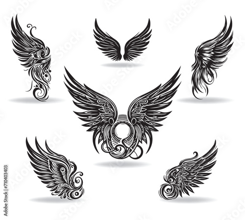 Collection of vector wings the style of engraving © marilenart