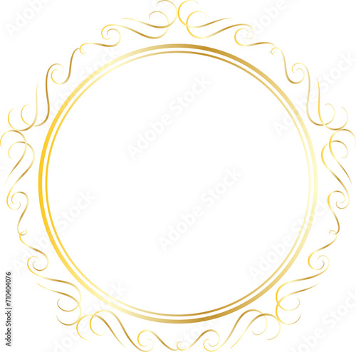 Golden decorative round frames vintage style illustration on transparent background. 