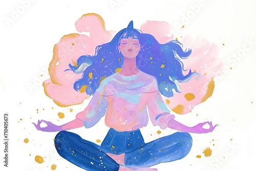 Minimal colorful cartoon woman in yoga pose with happy and charming vibes. 