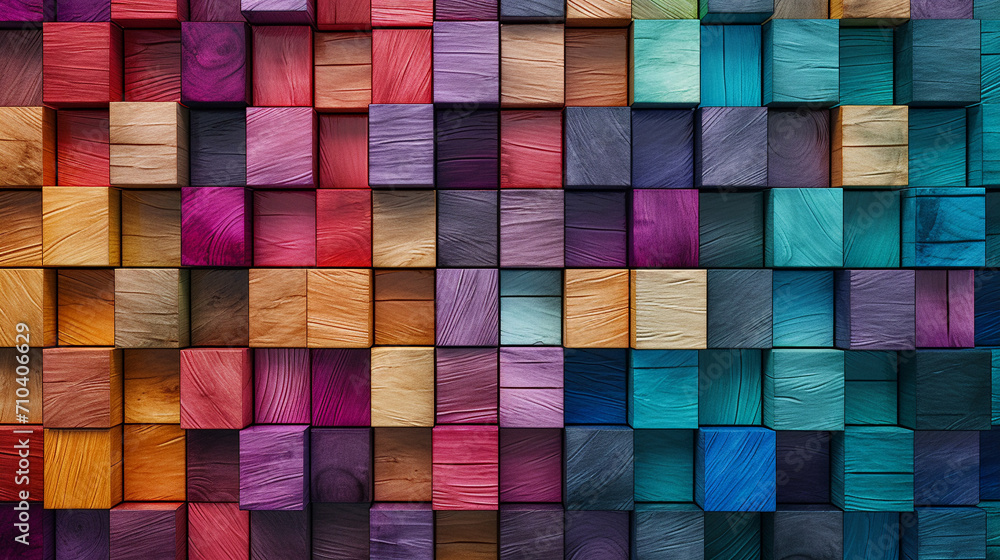 Color Cascade: Wide-angle Perspective on Aligned Wooden Blocks Color Cascade: Wide-angle Perspective on Aligned Wooden Blocks