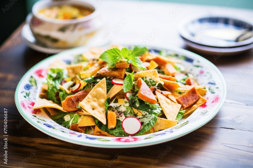 fattoush in a traditional middle eastern serving dish fattoush in a traditional middle eastern serving dish