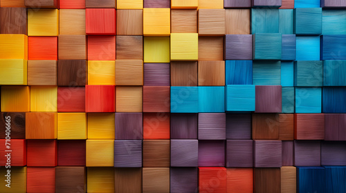 Spectrum Symmetry  Wide-Format Display of Colorful Wooden Blocks
