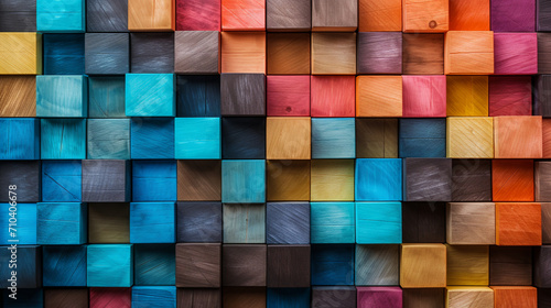 Spectrum Symmetry: Wide-Format Display of Colorful Wooden Blocks © Maximilien