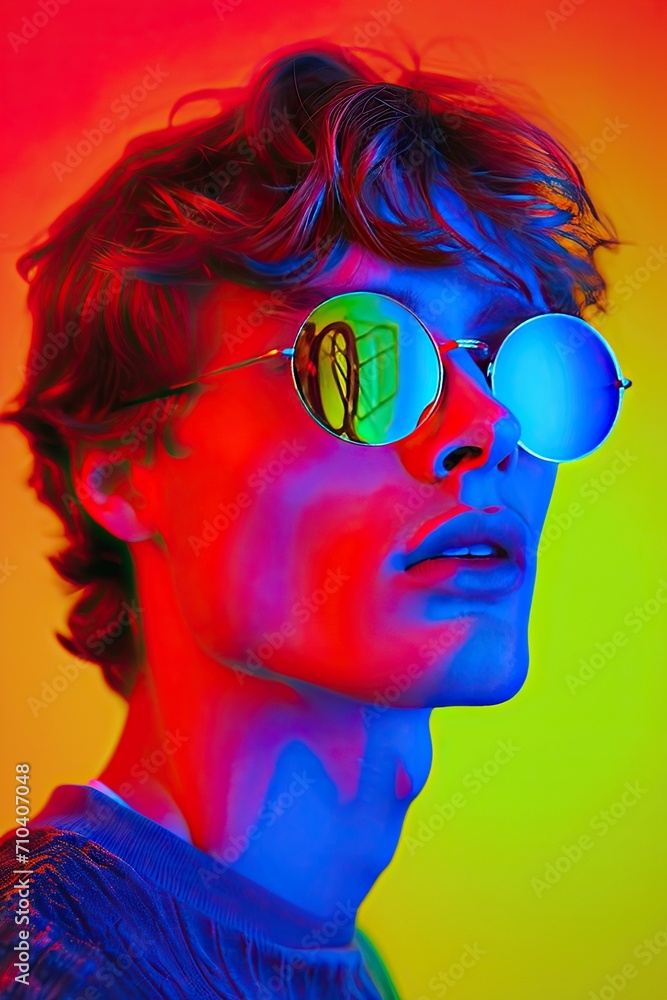 Man With Sunglasses in Colorful Background Man With Sunglasses in Colorful Background