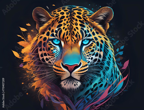 Leopard in der Frontal Ansicht mit blauen Augen