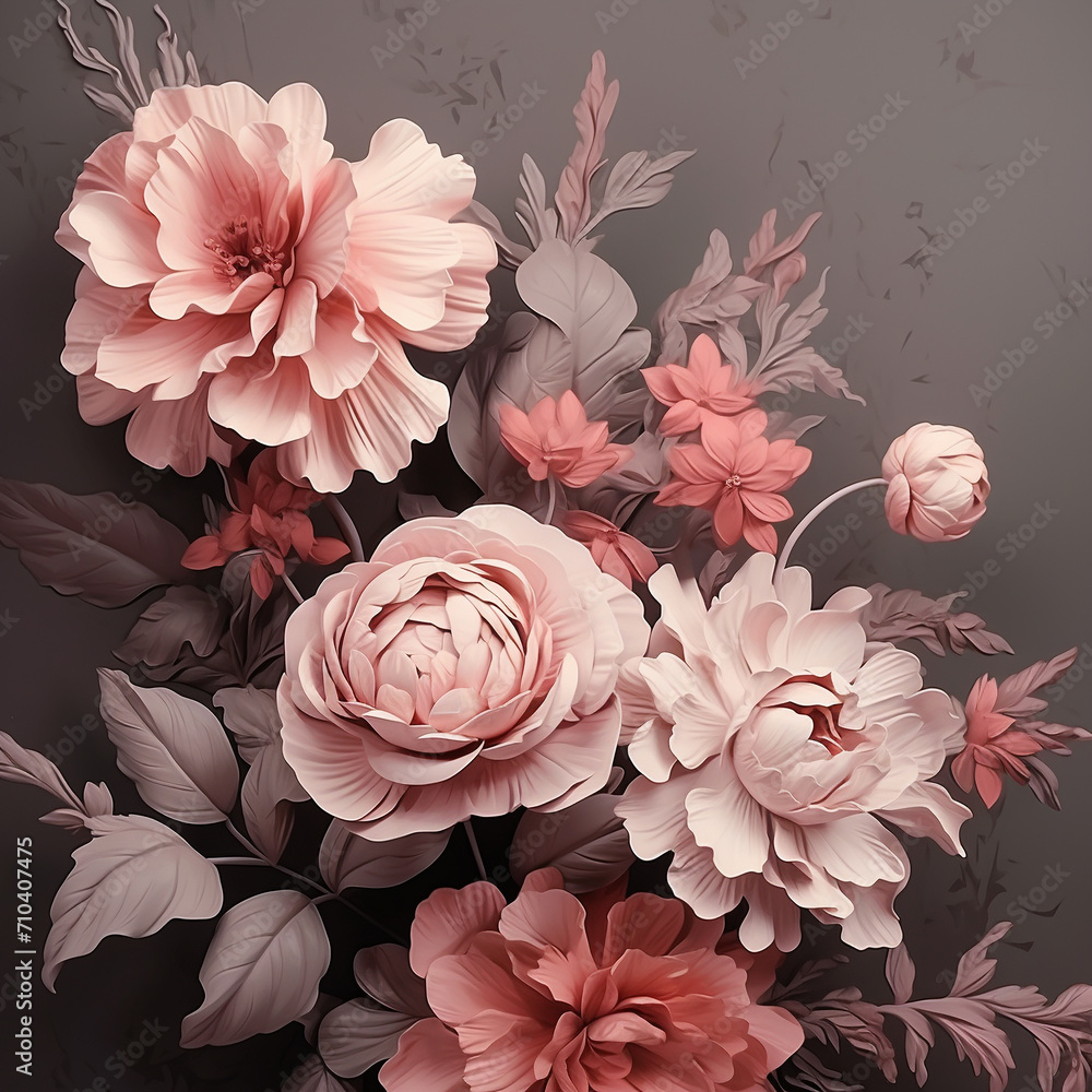 Floral pattern in light pink style in different shades on black background Floral pattern in light pink style in different shades on black background