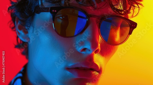 Colorful portrait of a male model wearing sunglasses