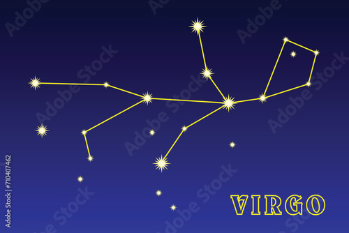 Constellation Virgo. Illustration of the constellation Virgo. The equatorial zodiac constellation lying between Leo and Libra. In the constellation Virgo in Modern times there is a point of the autumn