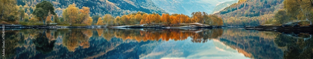 Picturesque reflection of the mountain landscape in the lake