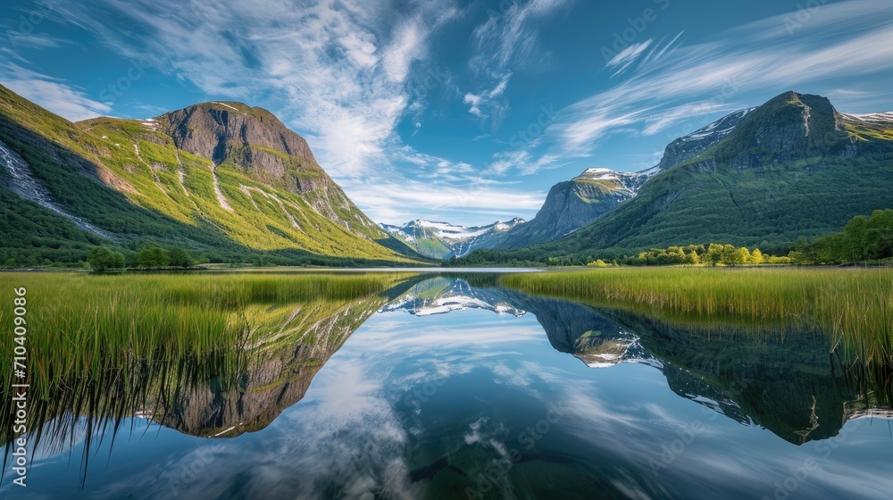 Picturesque reflection of the mountain landscape in the lake Picturesque reflection of the mountain landscape in the lake