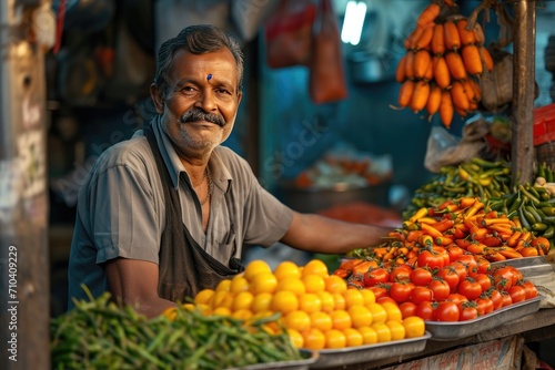 Bhaji and, or street vegetable vendor. Generative Ai. photo