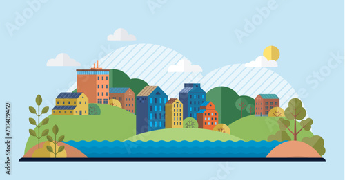 Clean city vector illustration. The integration of nature into cityscape enhances quality of life and fosters deeper connection between residents and environment Ecology and principles of sustainable