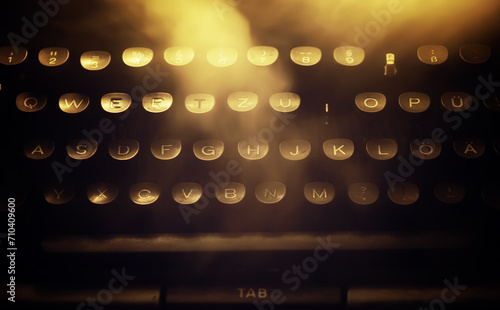 Letters on the keys of an old typewriter. Antique Typewriter. Vintage Typewriter Machine photo