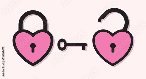 Heart Lock and Heart Unlock with Key Freedom and Inner Healing Symbol Love Language Cartoon Graphic Vector