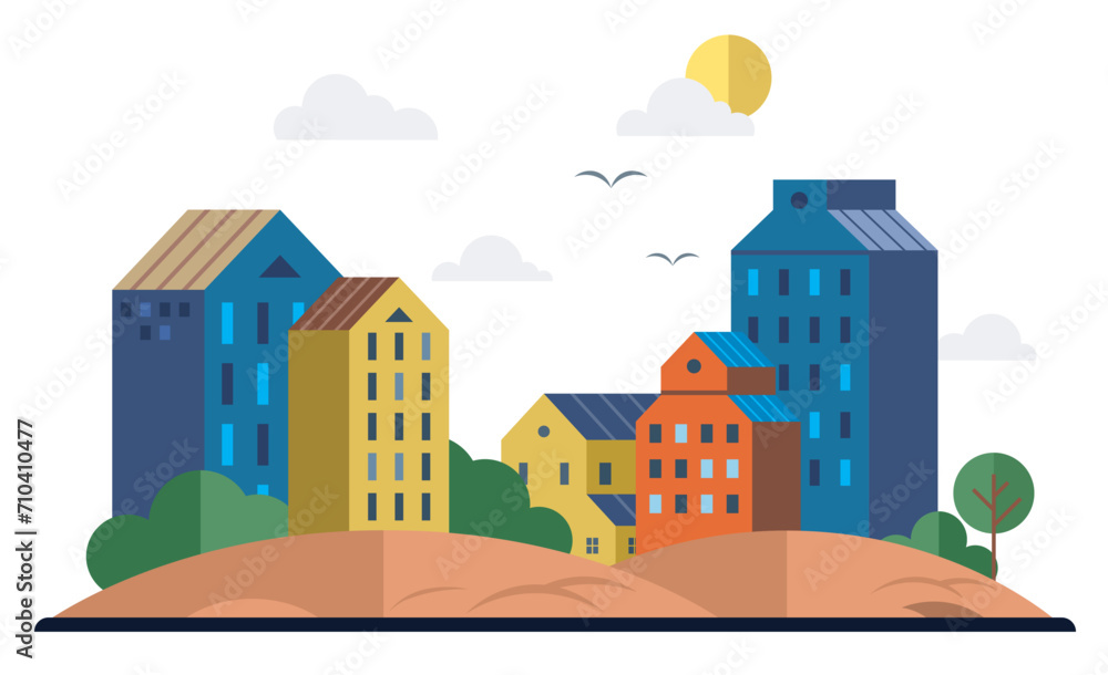 Clean city vector illustration. It is place where nature and urban life thrive in harmony, and well-being of planet is shared priority A clean city represents vision of sustainable and resilient