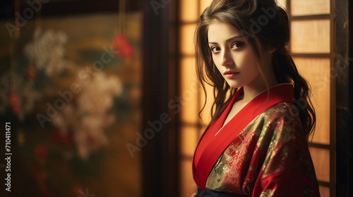 Elegance in Tradition: A Woman Embracing Kimono Living