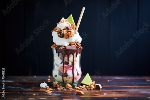 rocky road sundae with marshmallows and almonds