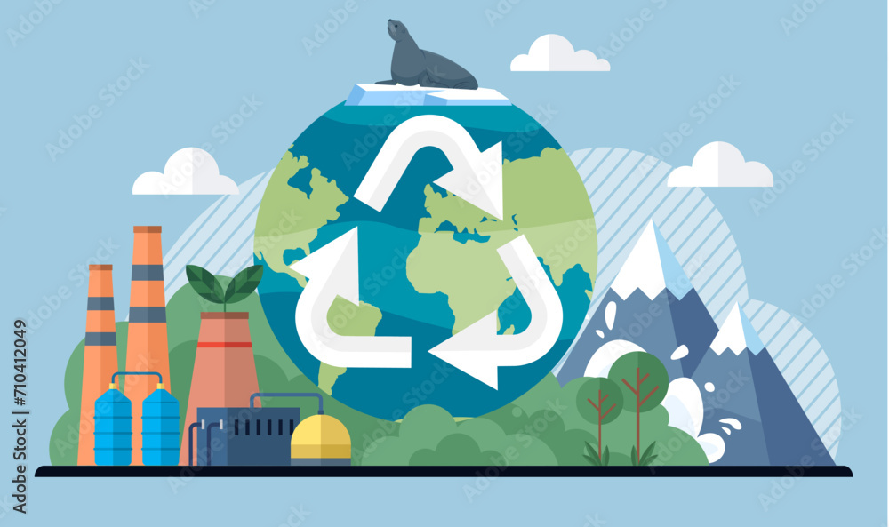 Clean city vector illustration. It seeks to create balance between economic growth, social equity, and environmental stewardship Environmental protection is shared responsibility in clean city