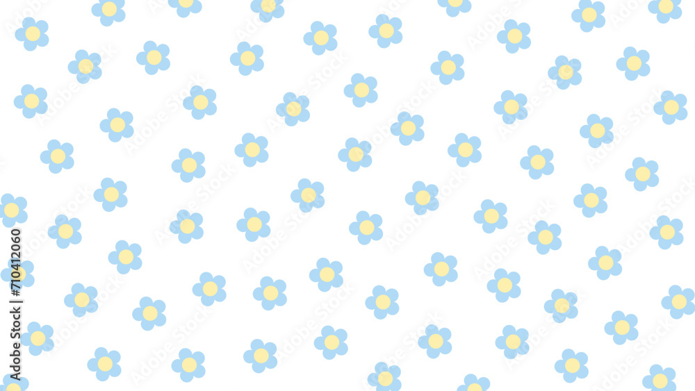 White seamless background with blue flowers