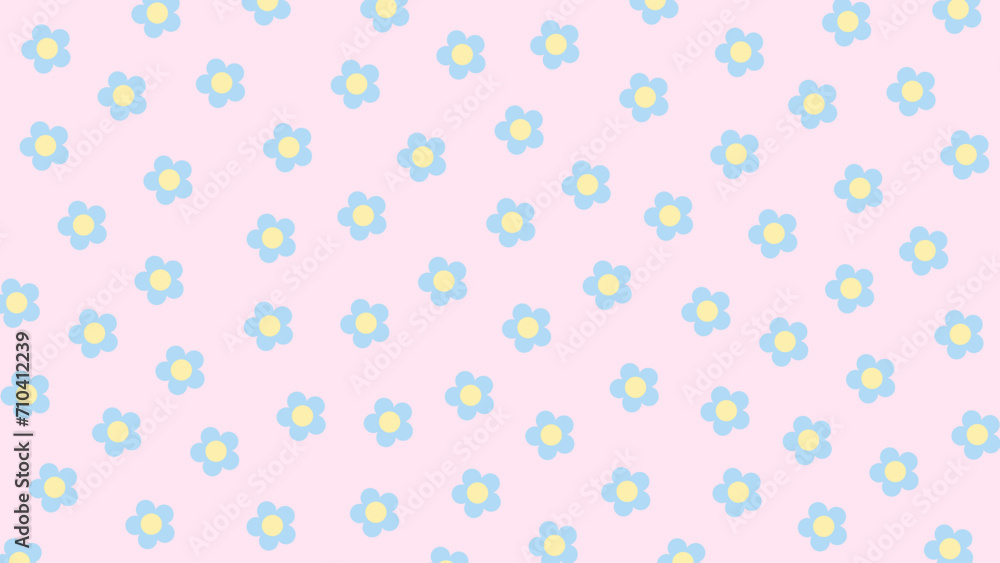 Pink seamless background with blue flowers