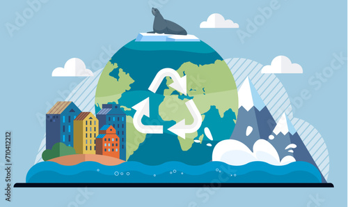 Clean city vector illustration. It reflects collective commitment to environmental protection, where individuals, communities, and businesses actively participate in sustainable practices photo