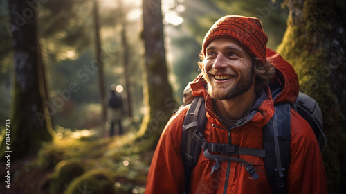 Smiles Amidst Green: A Cheerful Traveler in the Serenity of the Forest