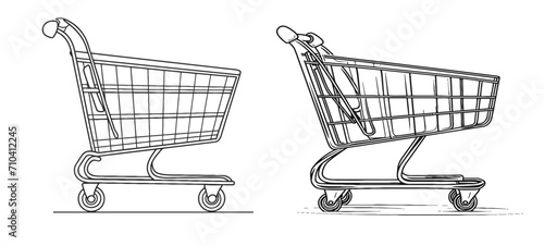 One continuous line drawing of shopping cart. photo