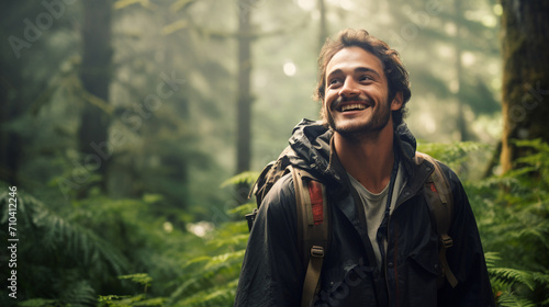 Smiles Amidst Green: A Cheerful Traveler in the Serenity of the Forest © Maximilien