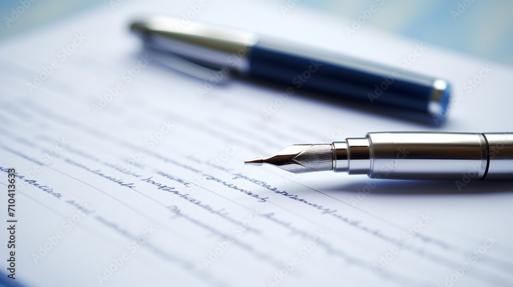 Blank Canvas of Ideas: Extremely Shallow Focus on a Stylish Silver Fountain Pen and Paper Blank Canvas of Ideas: Extremely Shallow Focus on a Stylish Silver Fountain Pen and Paper