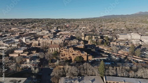 Wallpaper Mural The Cathedral Basilica of St. Francis of Assisi in Santa Fe, New Mexico with drone video wide shot from the side moving in. Torontodigital.ca