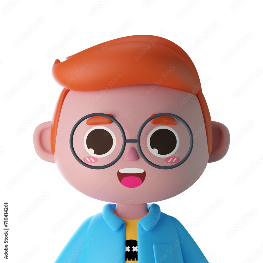 3d male cute cartoon character avatar isolated in 3d rendering