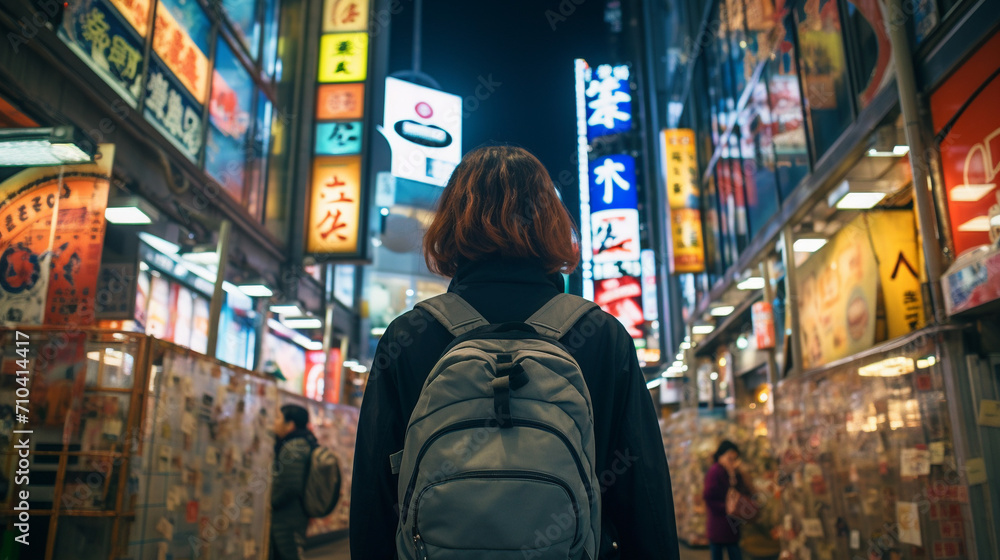 City Lights Adventure: Solo Traveler Explores Tokyo by Night in Asia