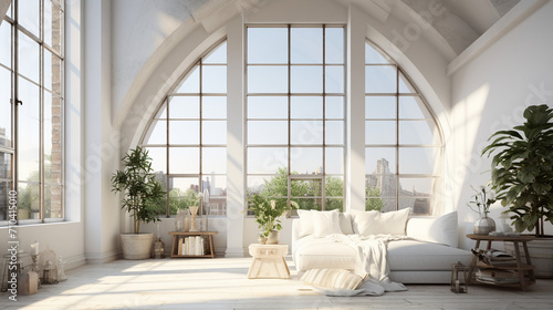 Serenity in White: Loft Room Illuminated by Soft Sunlight