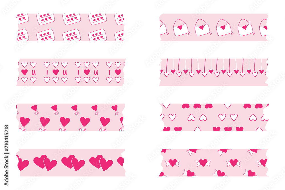 Set of Valentines Day decoration and Valentines Day washi tape. Set of Valentines Day decoration and Valentines Day washi tape.