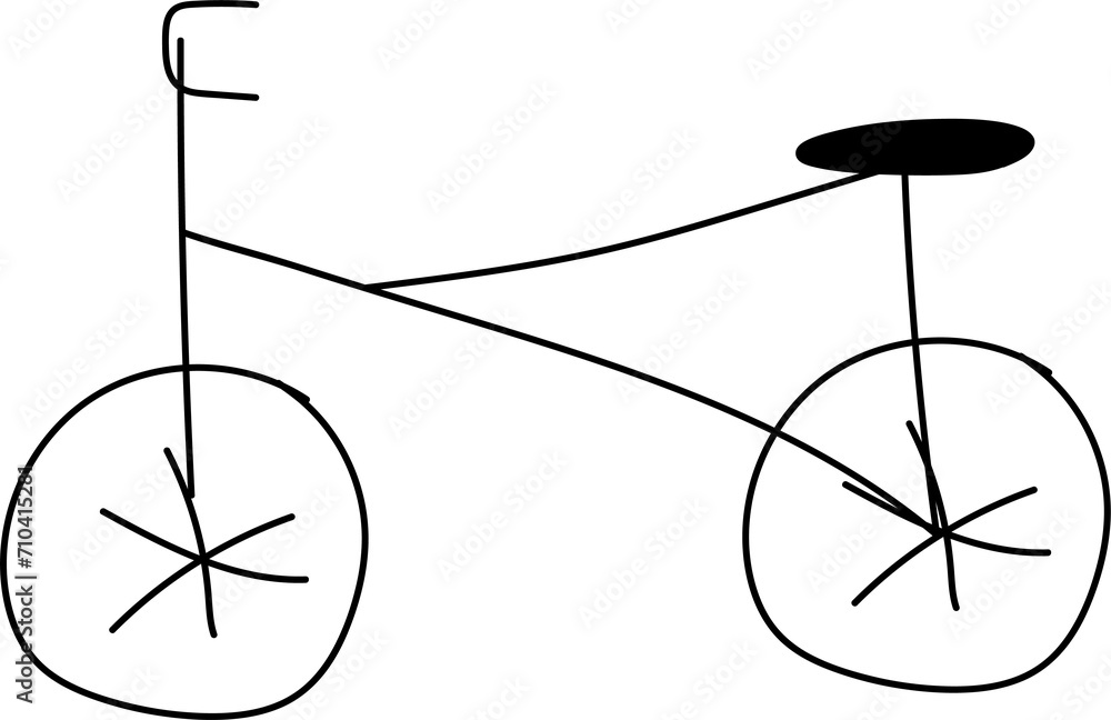 Hand drawn bicycle illustration on transparent background.
