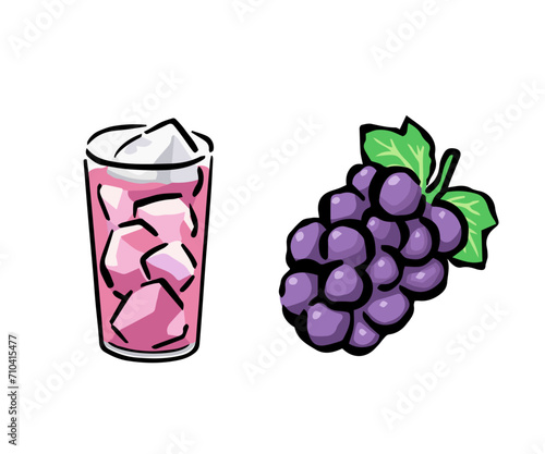 ブドウとグレープジュース・巨峰サワーのイラスト