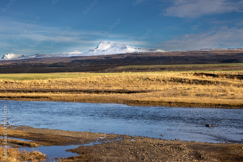 Autumn country with a river, East Iceland