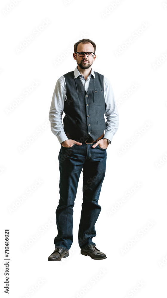 Editor, fully standing, alone in the studio. with transparent background Editor, fully standing, alone in the studio. with transparent background