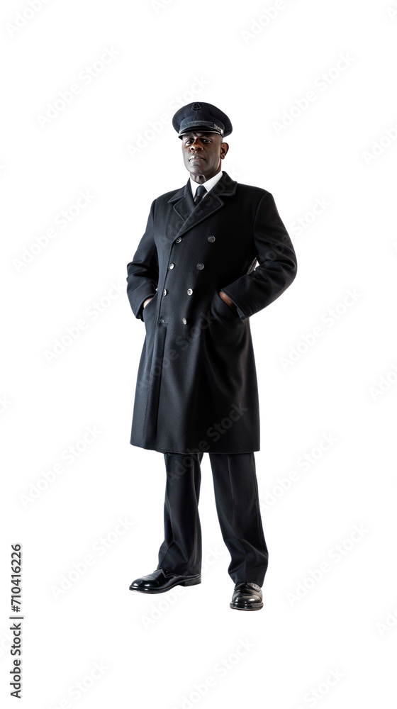 Doorman, full standing, alone in the studio. with transparent background Doorman, full standing, alone in the studio. with transparent background