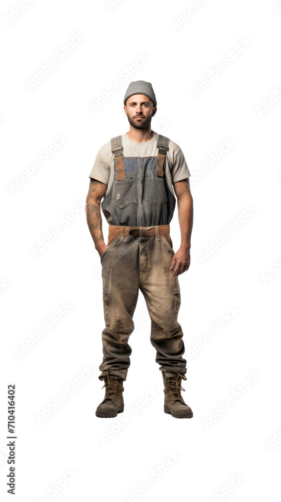 Bricklayer, fully standing, alone in the studio. has a transparent background Bricklayer, fully standing, alone in the studio. has a transparent background