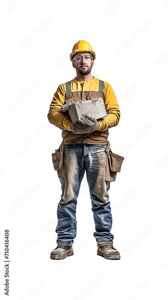 Bricklayer, fully standing, alone in the studio. has a transparent background Bricklayer, fully standing, alone in the studio. has a transparent background